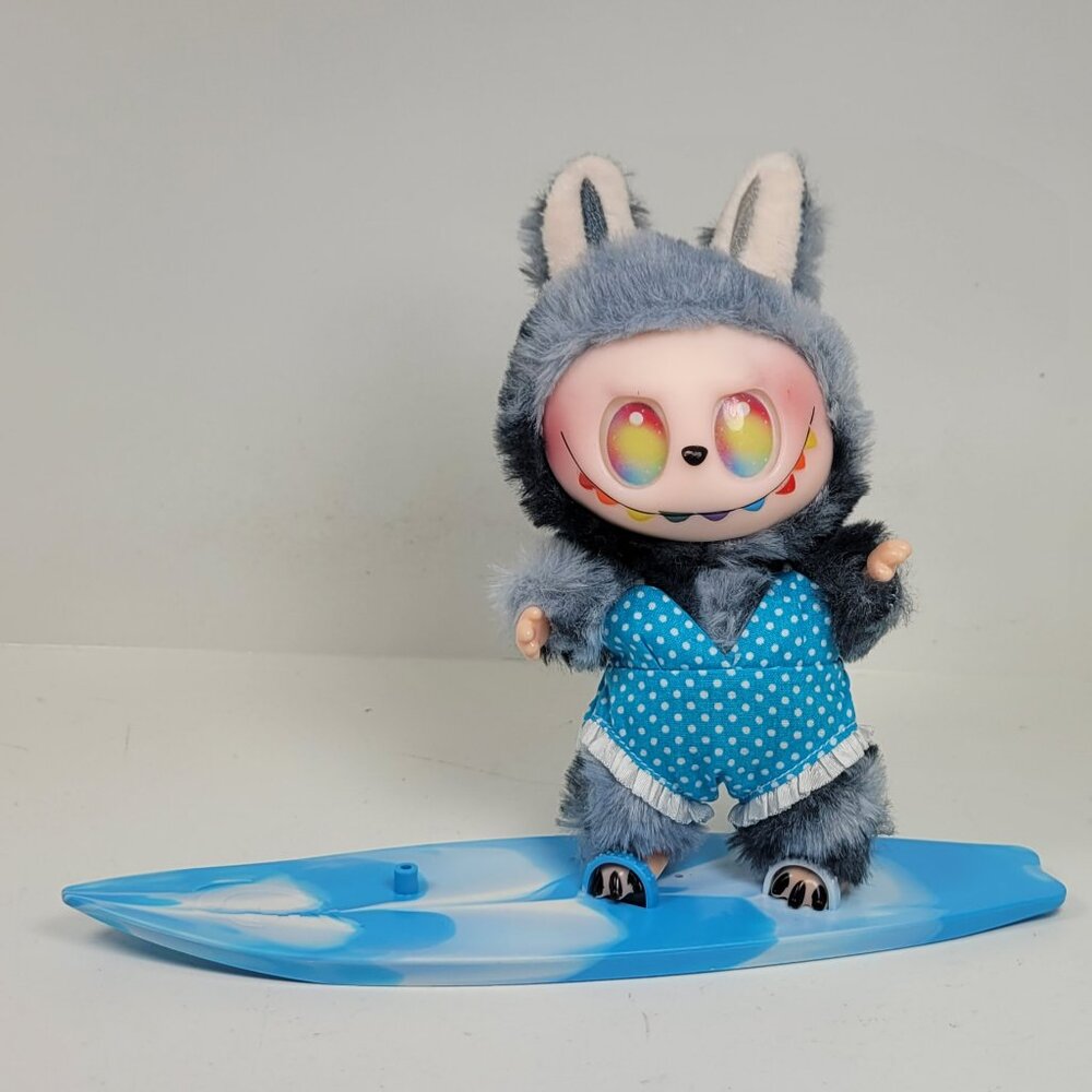 labubu polka dot bathing suit and surfboard, no doll